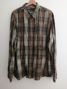 Tailor Vintage Men's Plaid Button Down Shirt Earth Tones Size XXL